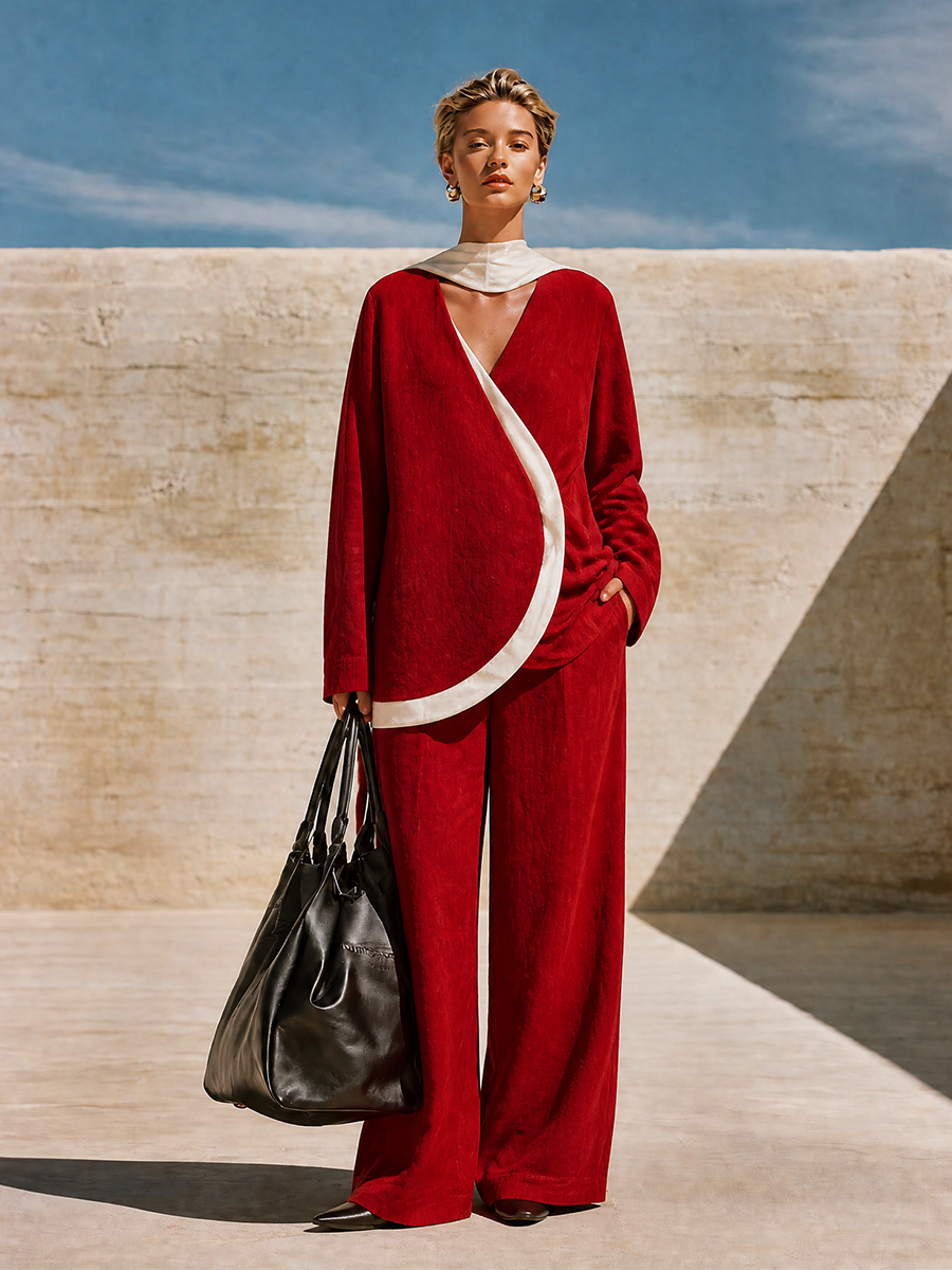 Women's Red Relaxed Two‑Piece Set For Casual Occasions MDZ1865H2LYL