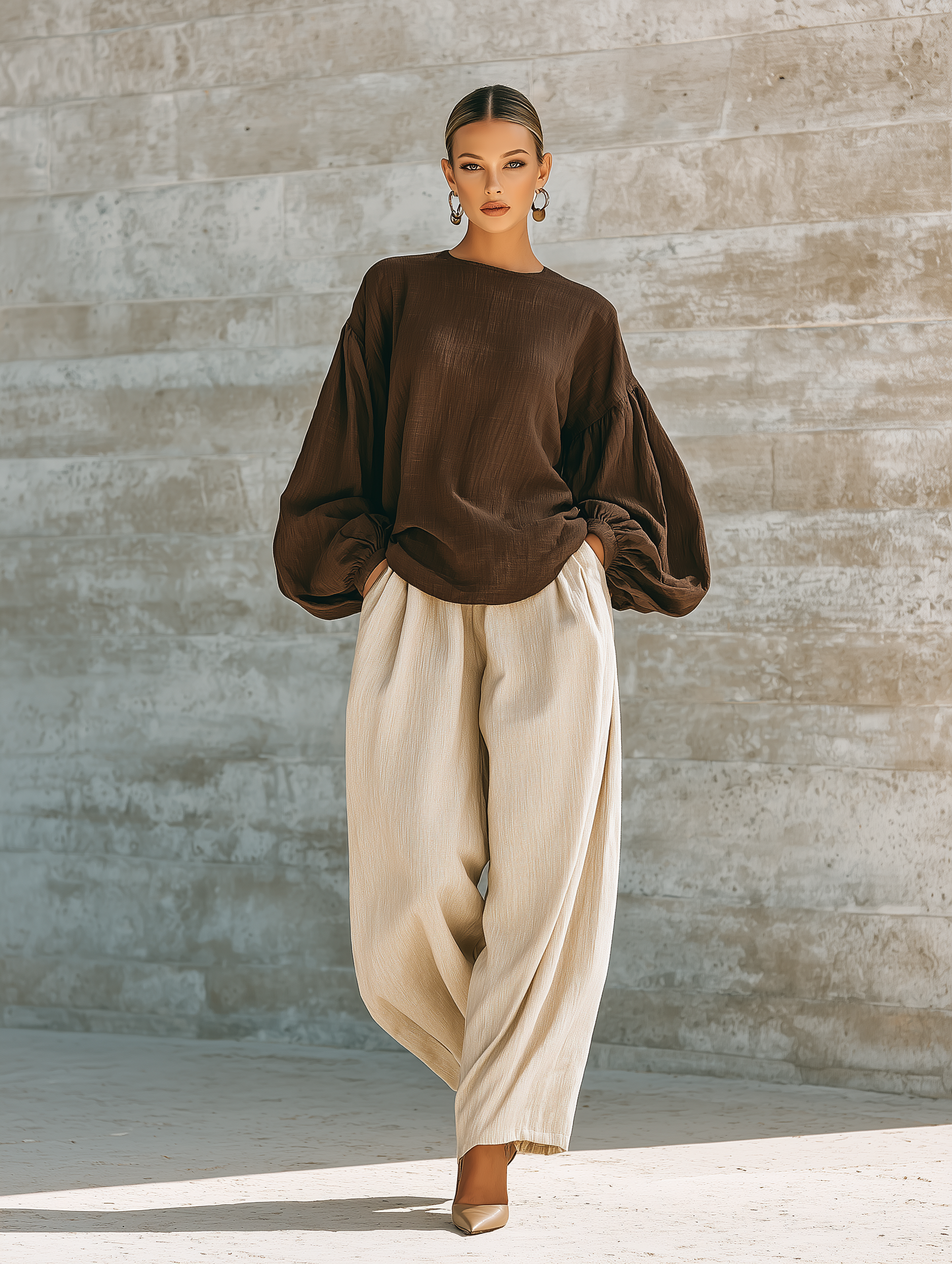 Women's Long Sleeve Oversized Top Wide Leg Pants Set MDZ1800H2YZJ