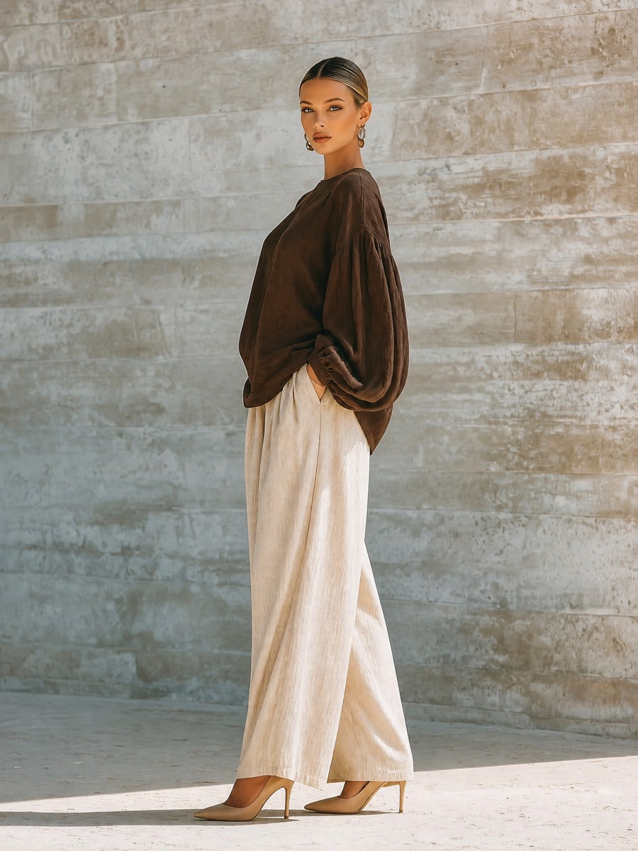 Women's Long Sleeve Oversized Top Wide Leg Pants Set MDZ1800H2YZJ