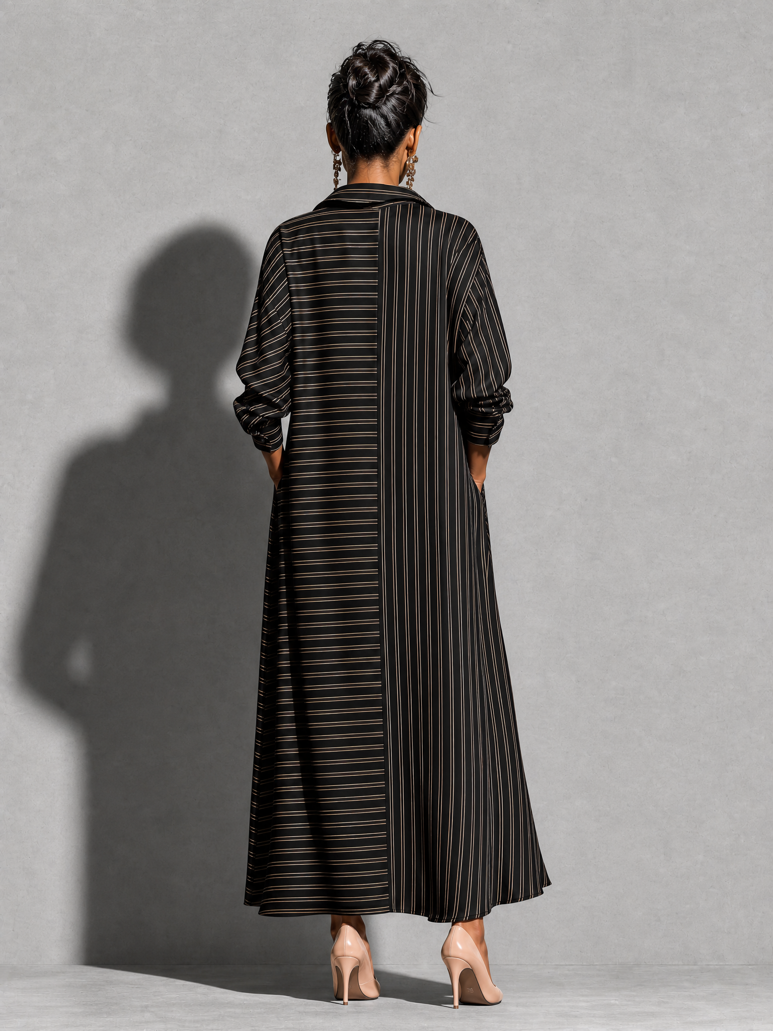 Women's Striped Long Sleeve Button-Up Shirt Maxi Dress MDZ1895H8YZJ