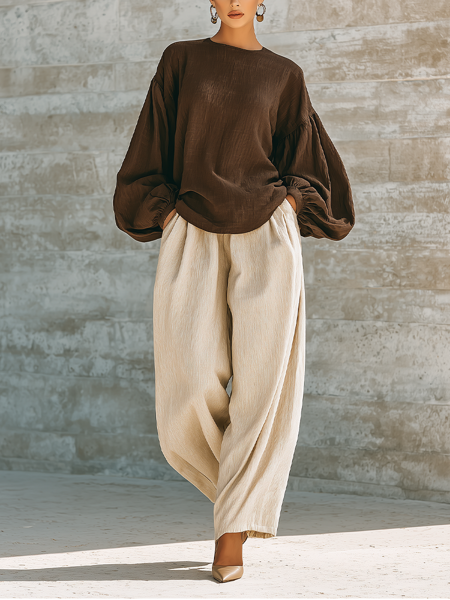 Women's Long Sleeve Oversized Top Wide Leg Pants Set MDZ1800H2YZJ