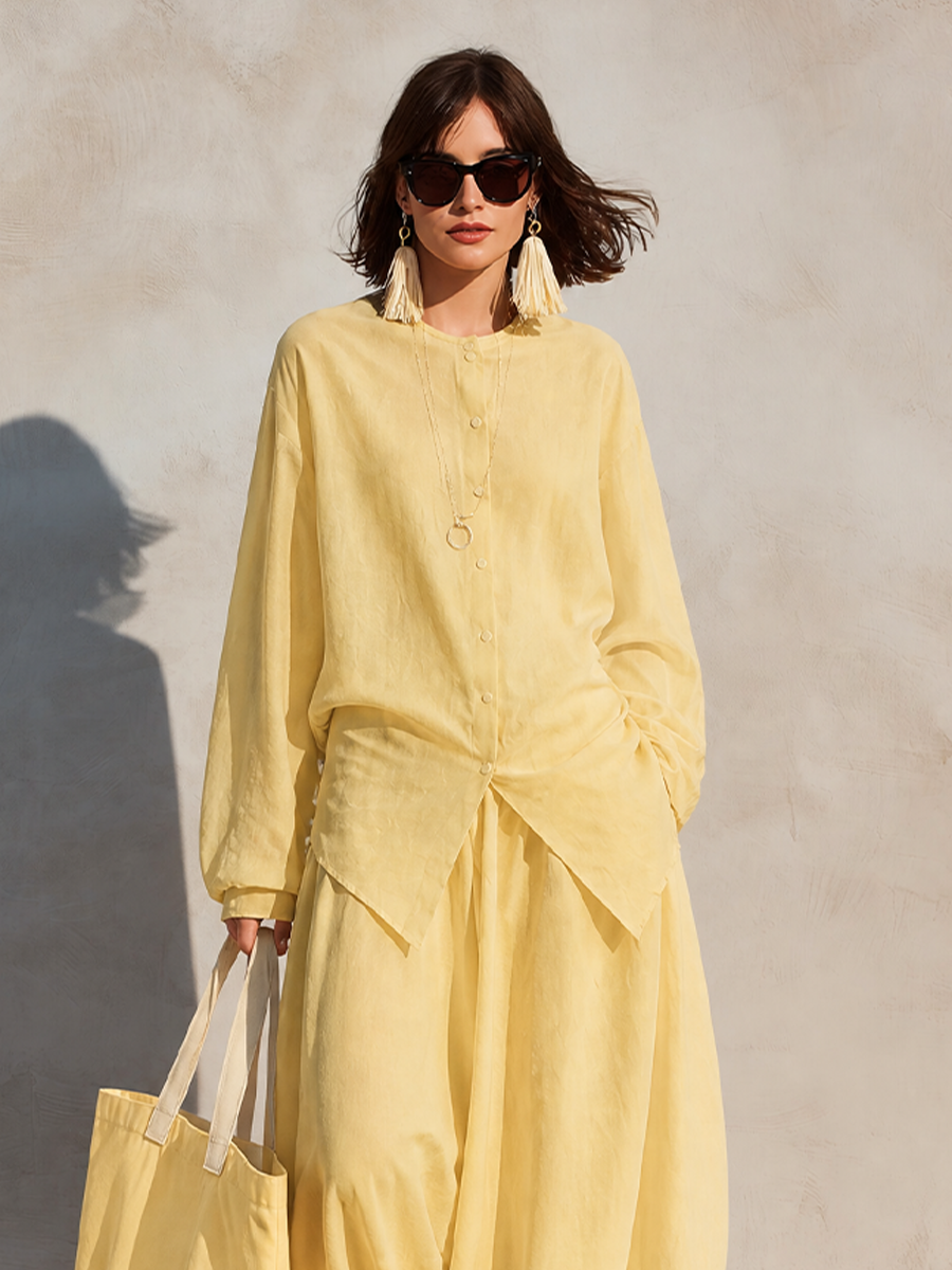 Women's Yellow Linen Outfit For Warm‑Weather Vacations MDZ1905H7LYL