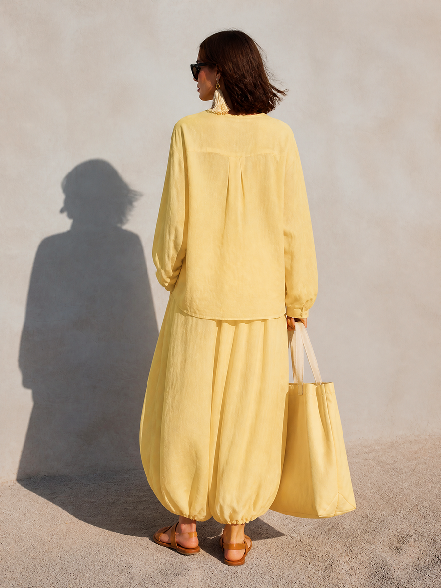 Women's Yellow Linen Outfit For Warm‑Weather Vacations MDZ1905H7LYL