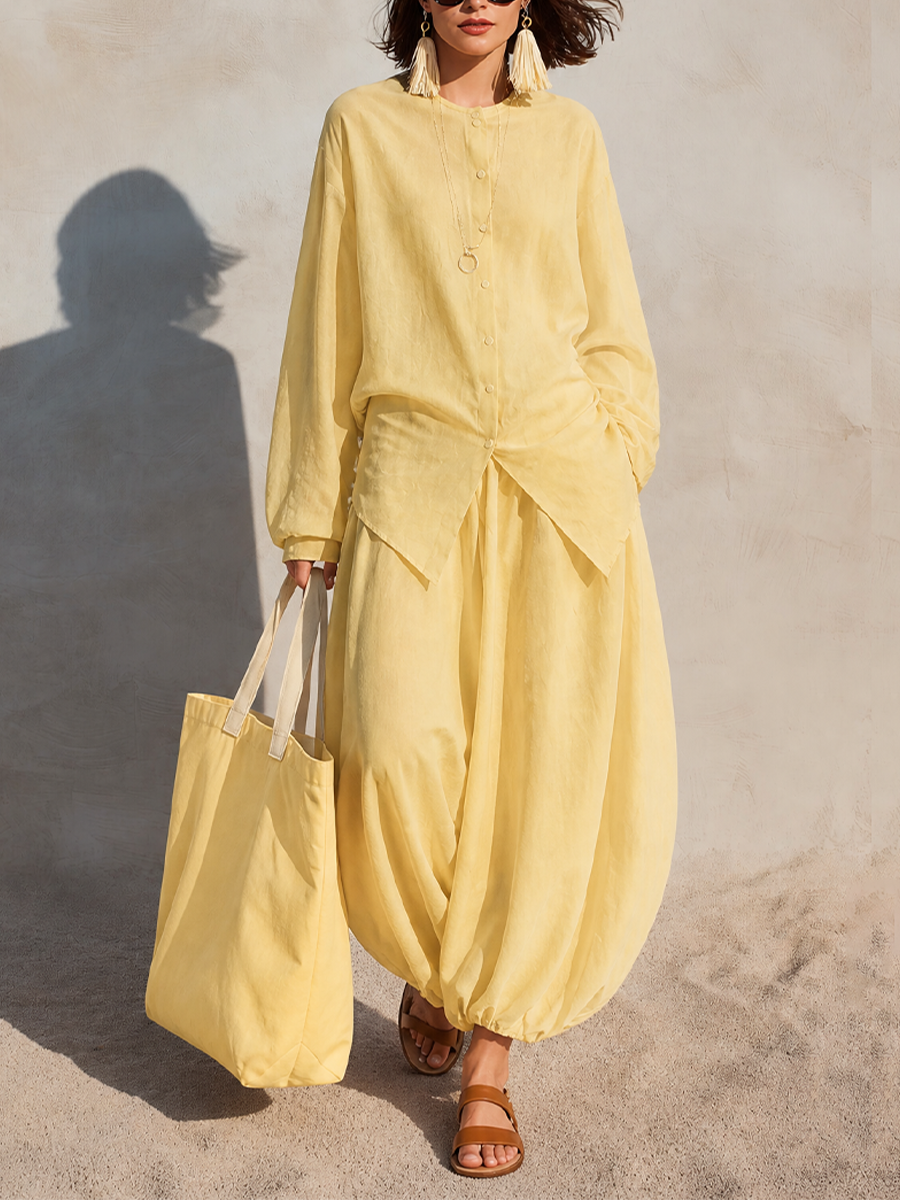 Women's Yellow Linen Outfit For Warm‑Weather Vacations MDZ1905H7LYL