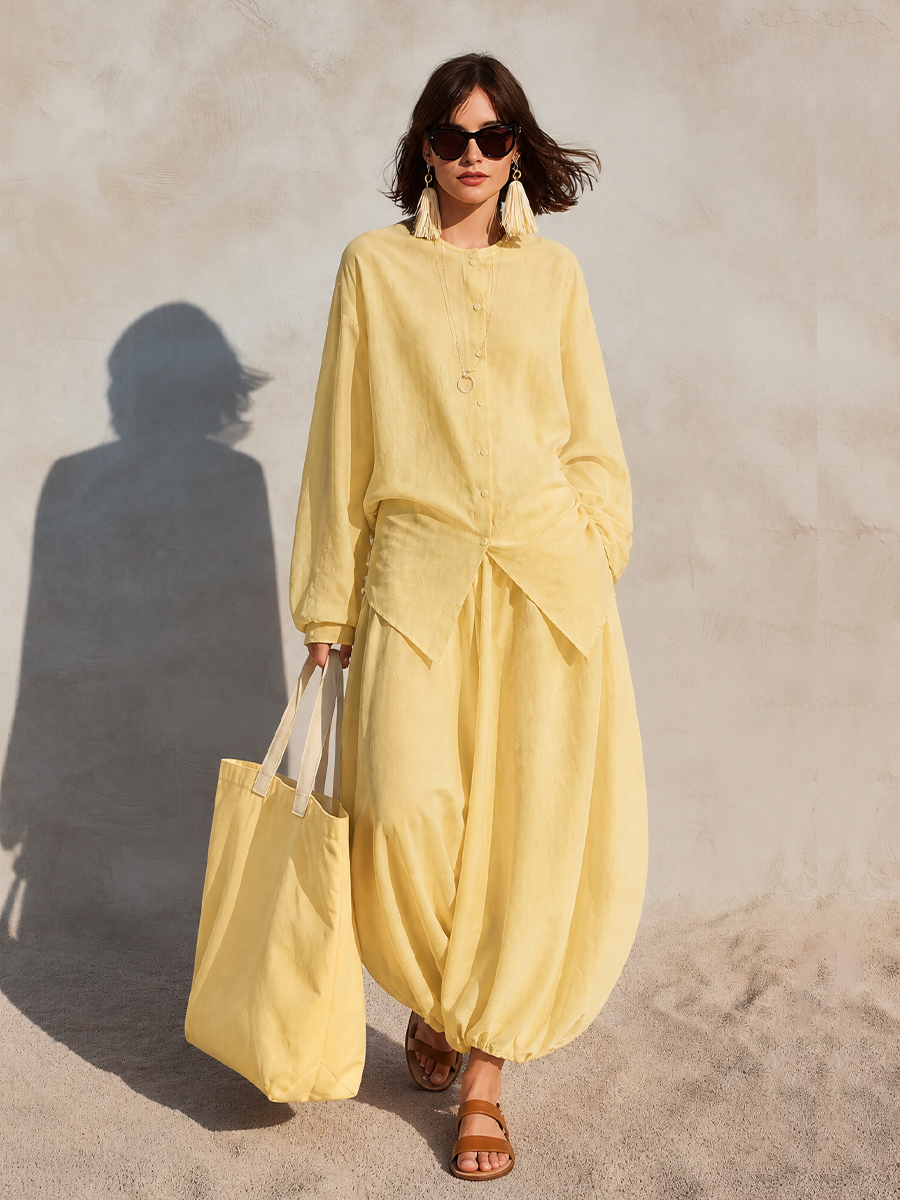Women's Yellow Linen Outfit For Warm‑Weather Vacations MDZ1905H7LYL