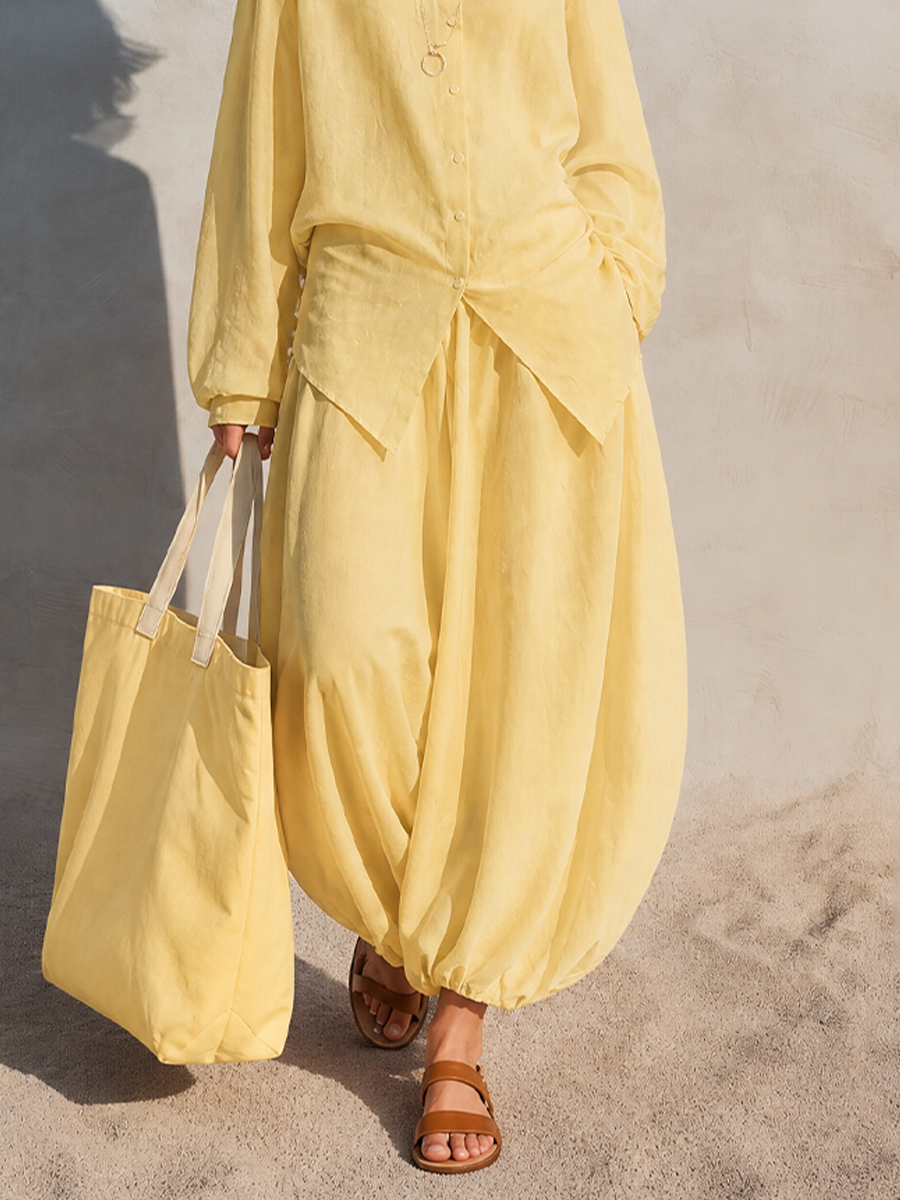 Women's Yellow Linen Outfit For Warm‑Weather Vacations MDZ1905H7LYL