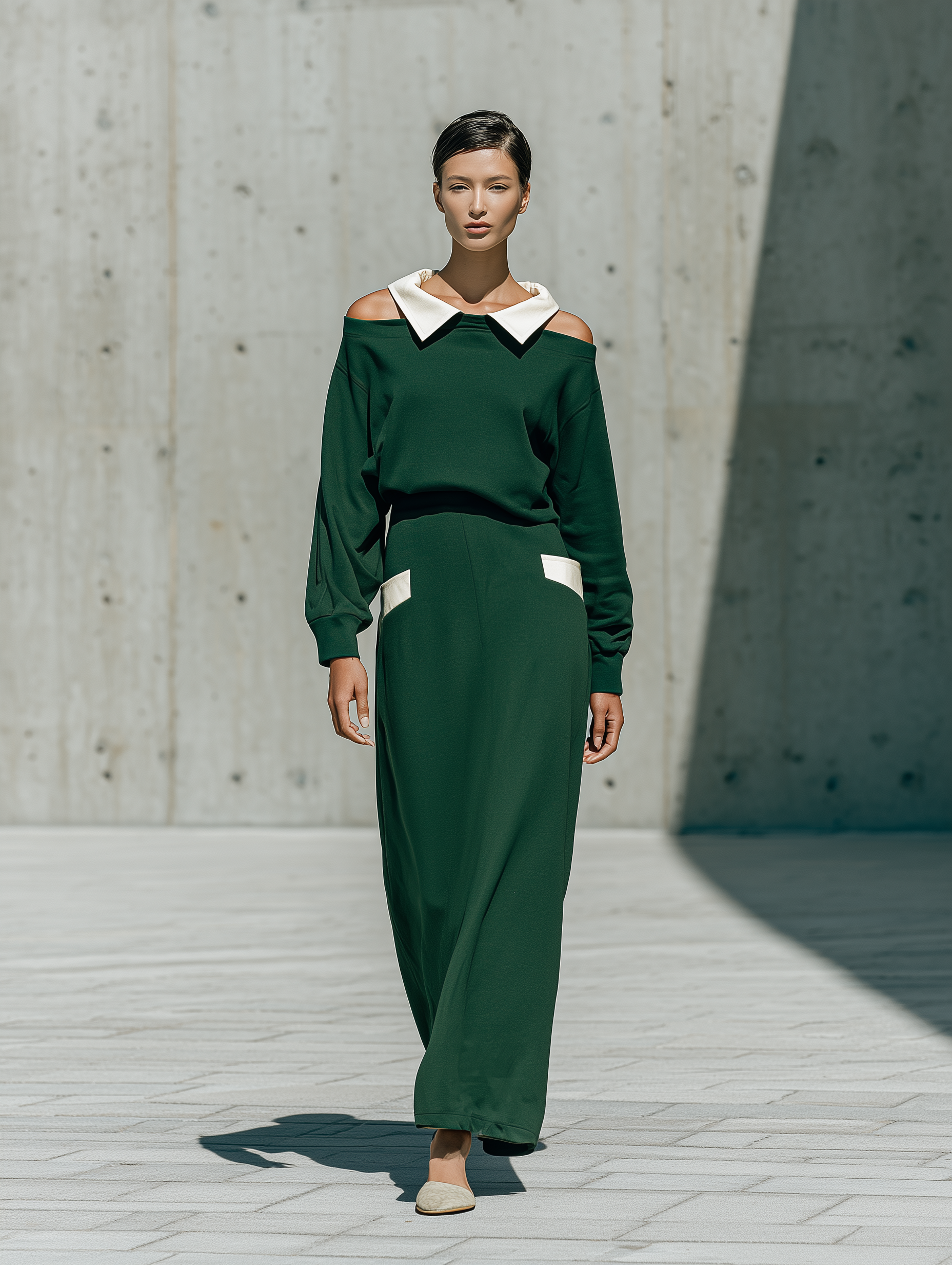 Women's Cold Shoulder Polo Collar Green Skirt Set MDZ1929H8YZJ