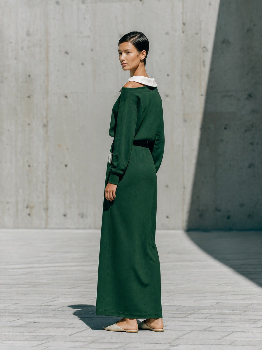 Women's Cold Shoulder Polo Collar Green Skirt Set MDZ1929H8YZJ