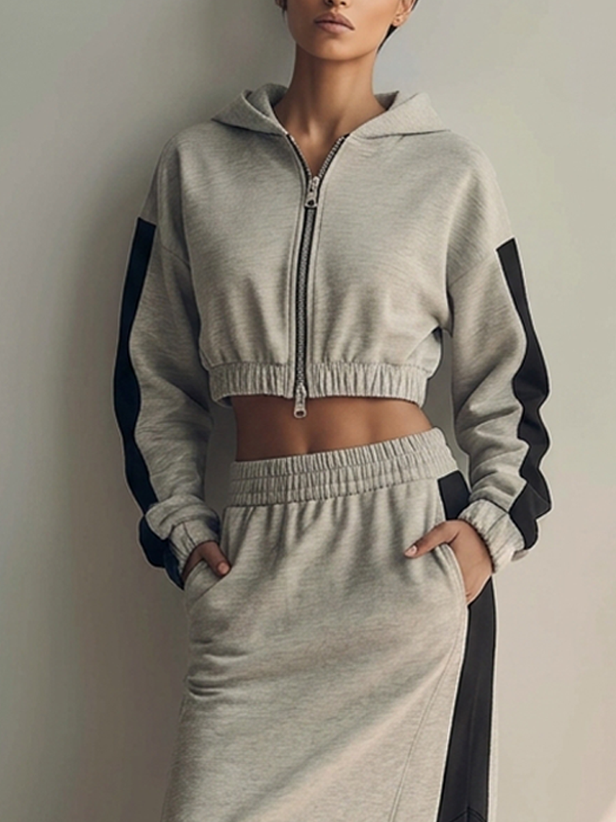 Women's Color-Block Cropped Hoodie & Maxi Skirt Set MDZ1994H8ZRK