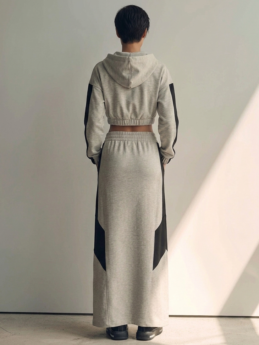 Women's Color-Block Cropped Hoodie & Maxi Skirt Set MDZ1994H8ZRK