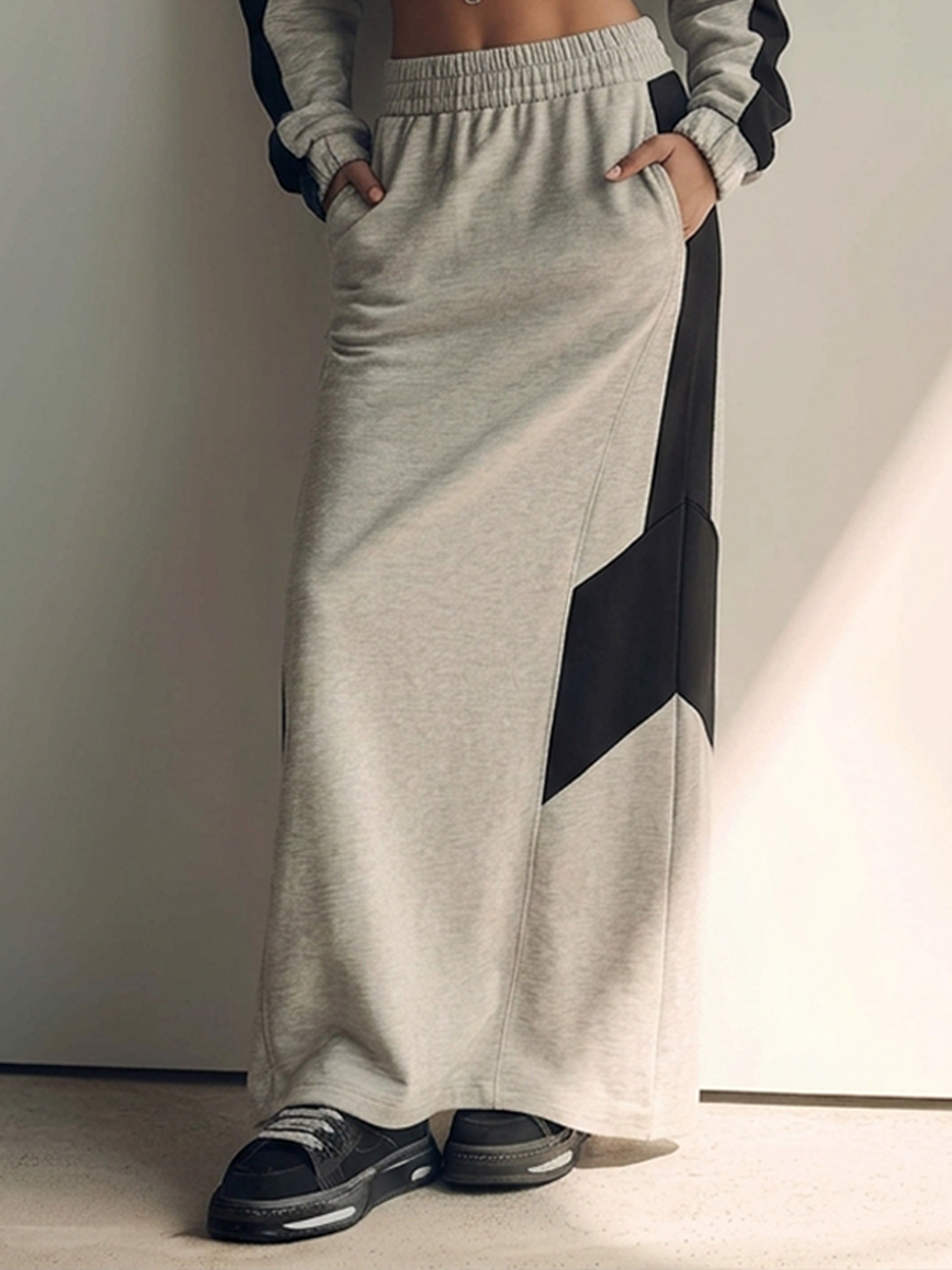 Women's Color-Block Cropped Hoodie & Maxi Skirt Set MDZ1994H8ZRK