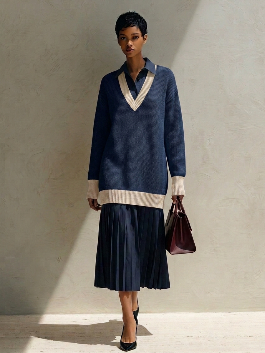 Women's Color-Block V-Neck Knit & Cotton-Blend Midi Dress MDZ1978H4ZRK