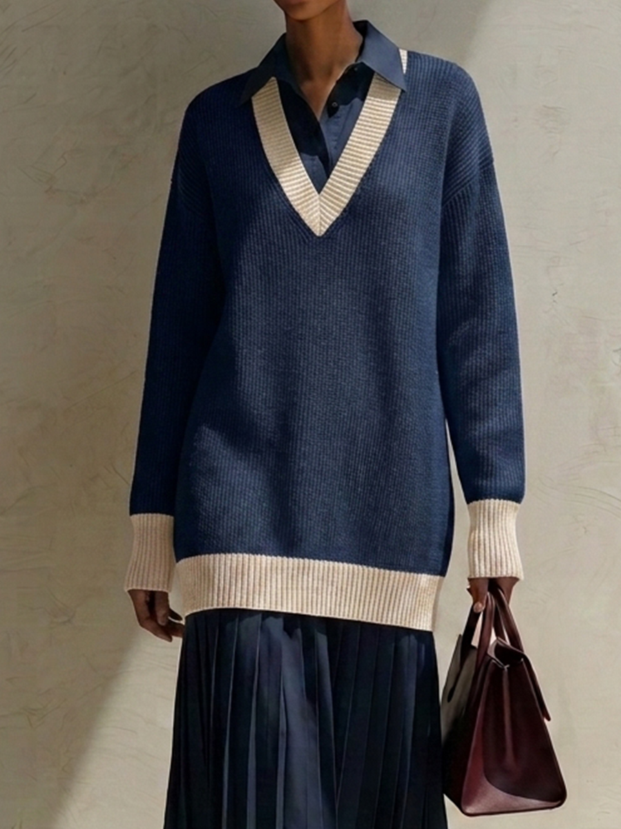 Women's Color-Block V-Neck Knit & Cotton-Blend Midi Dress MDZ1978H4ZRK