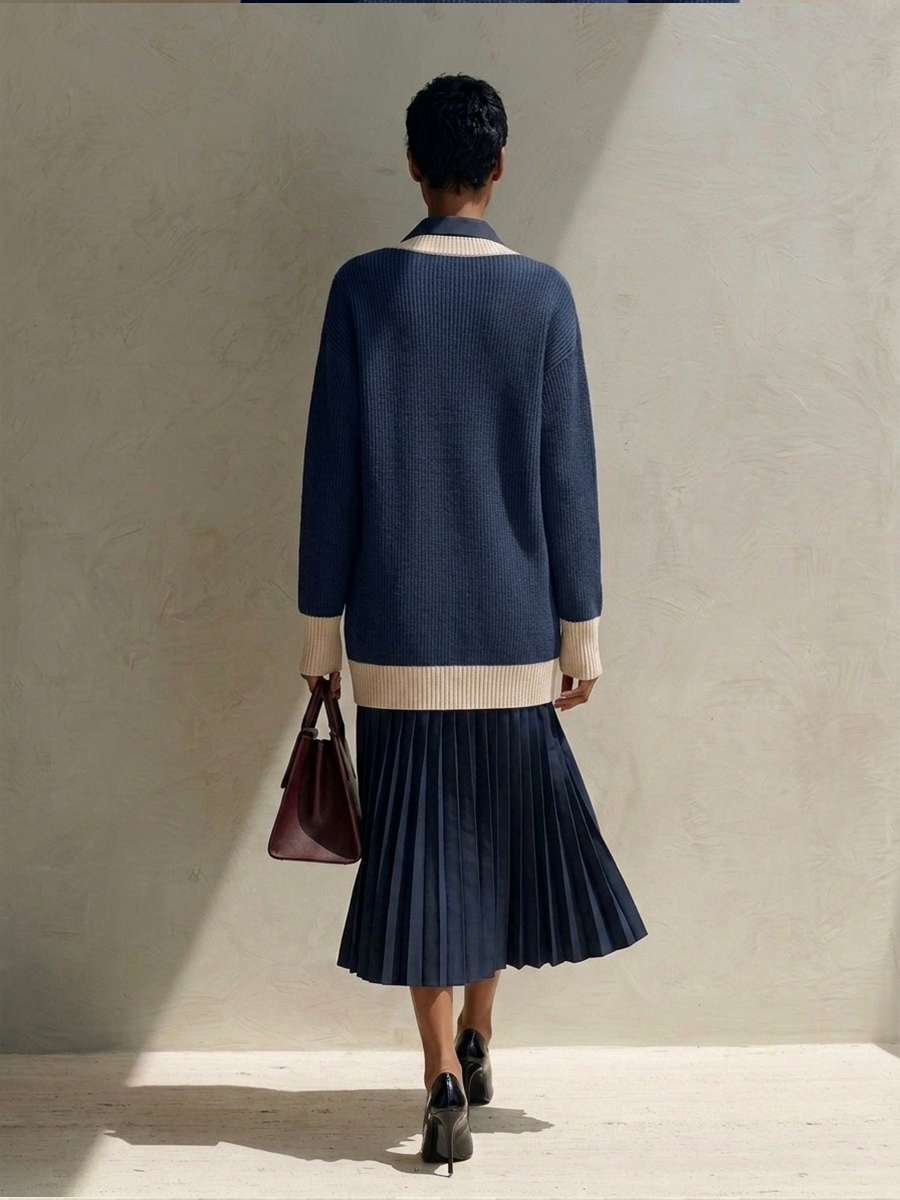 Women's Color-Block V-Neck Knit & Cotton-Blend Midi Dress MDZ1978H4ZRK