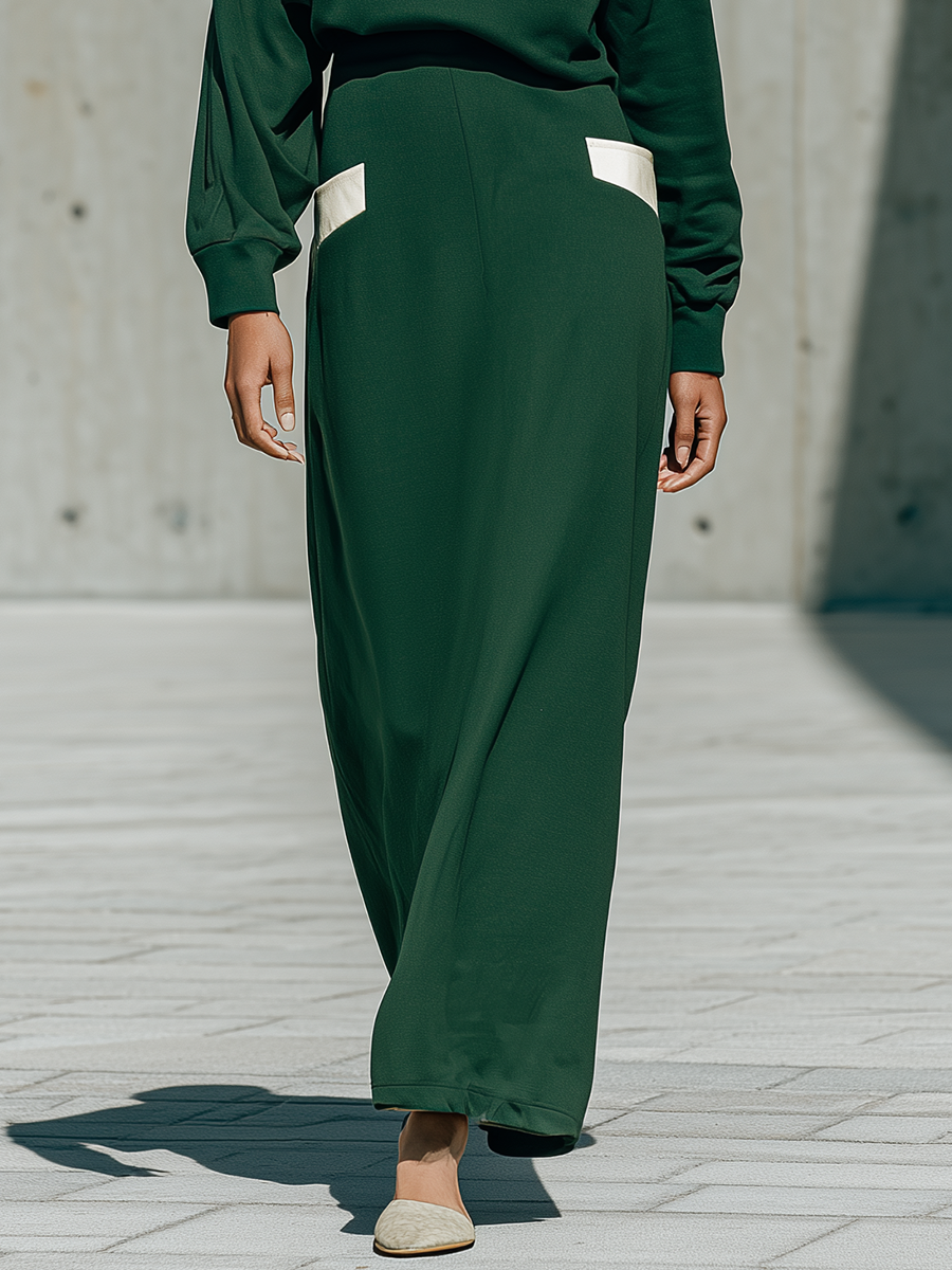 Women's Cold Shoulder Polo Collar Green Skirt Set MDZ1929H8YZJ