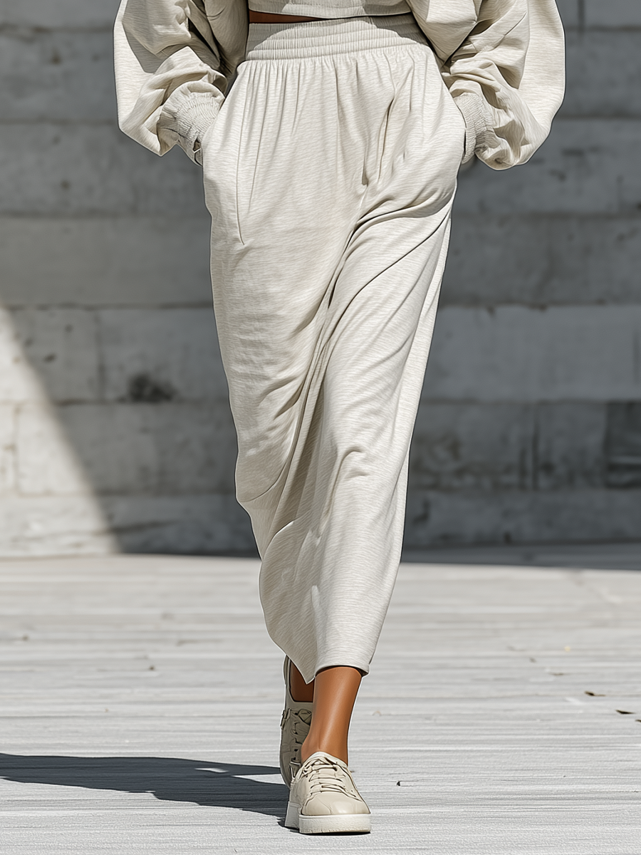 Women's Quarter Zip Batwing Sleeve Beige Skirt Set MDZ1985H6YZJ
