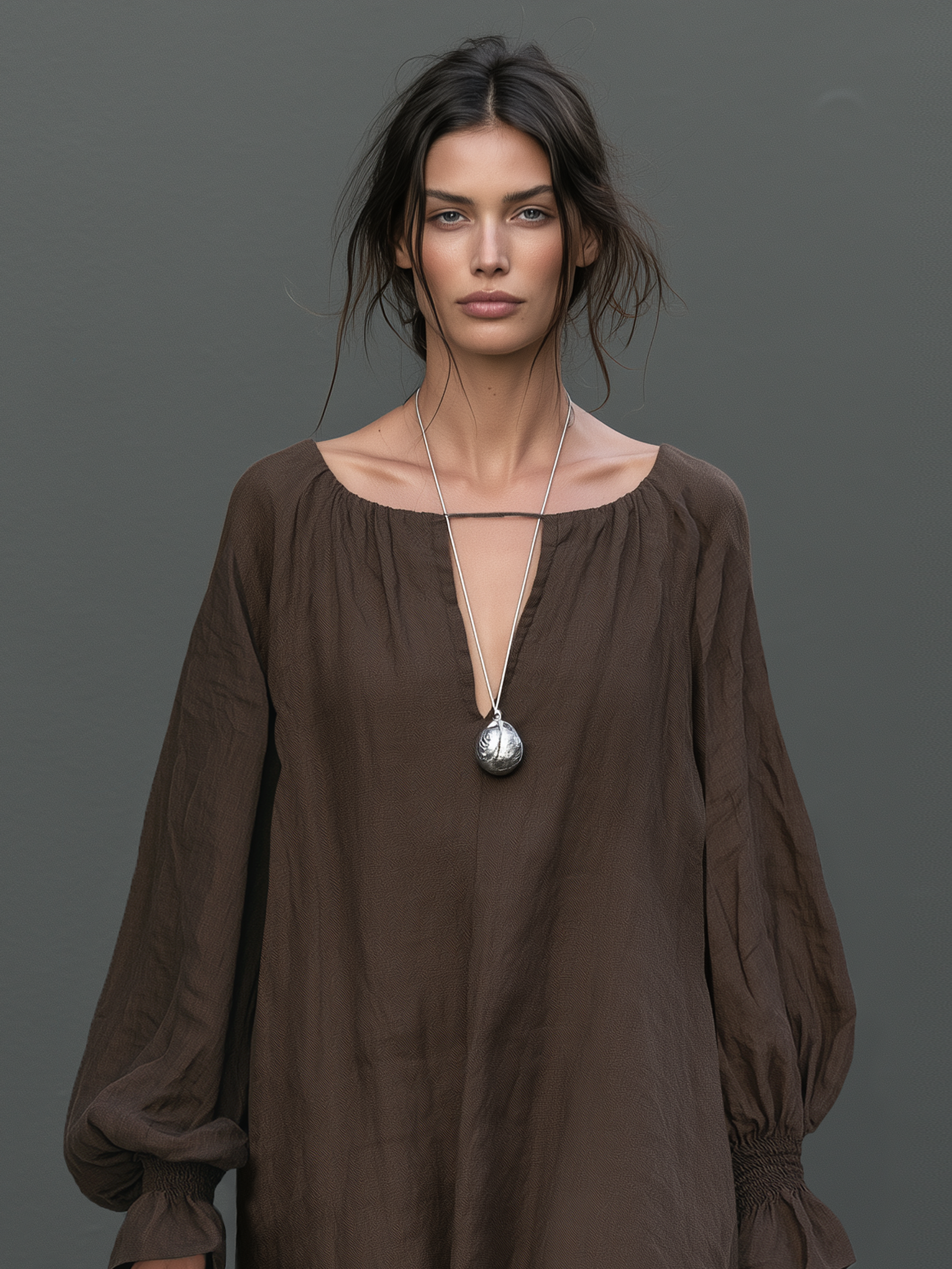 Women's Minimalist Long-Sleeve Maxi Dress With Cut-Out Neckline MDZ1952H0WY