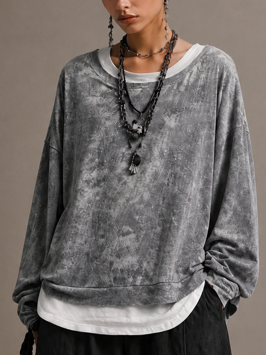 Women's Casual Washed-Finish Sweatshirt And Pants Set MDZ1877H2GMJ