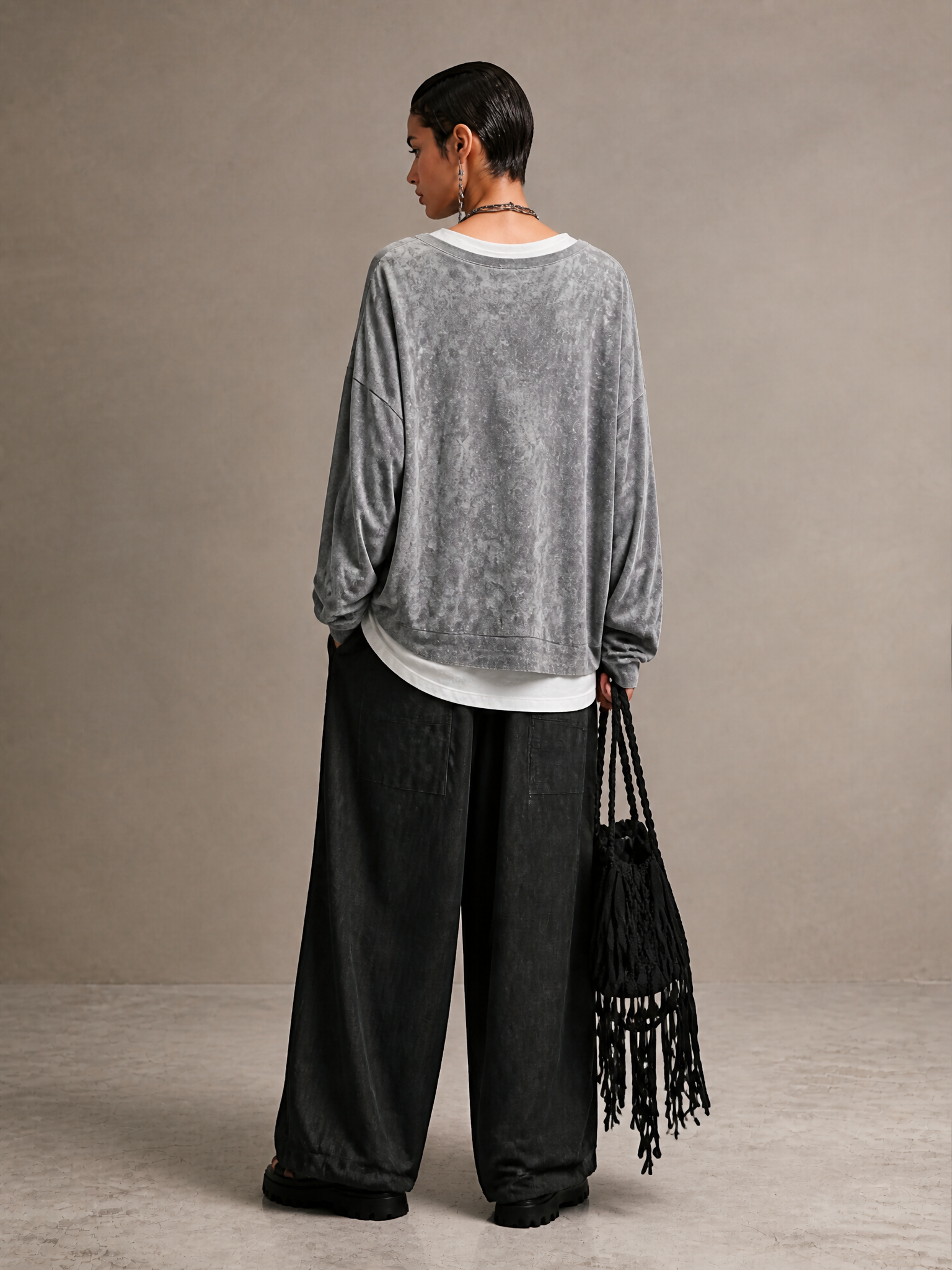 Women's Casual Washed-Finish Sweatshirt And Pants Set MDZ1877H2GMJ