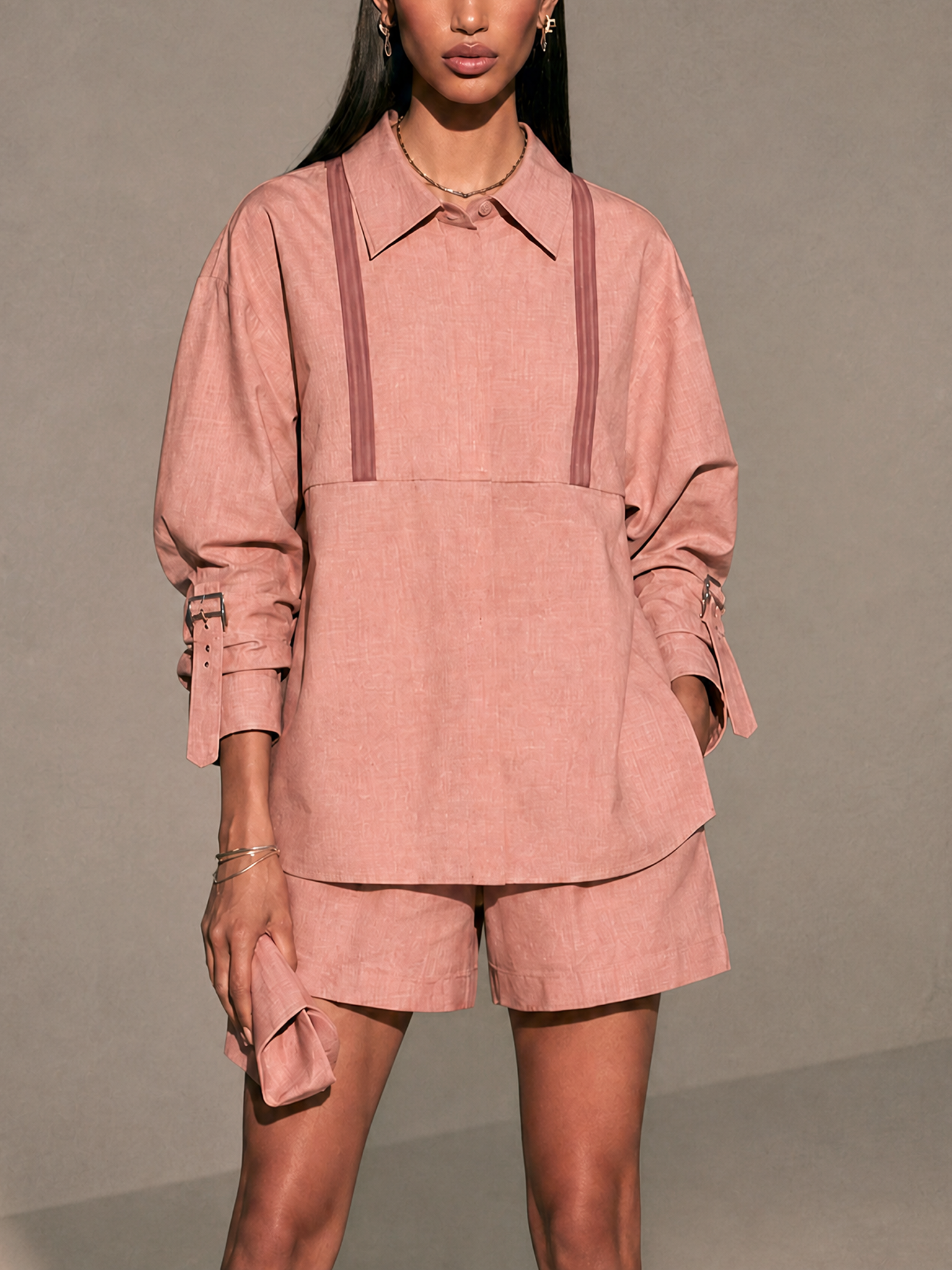 Women's Color-Blocked Ribbon Casual Shorts Set MDZ1970H8GMJ