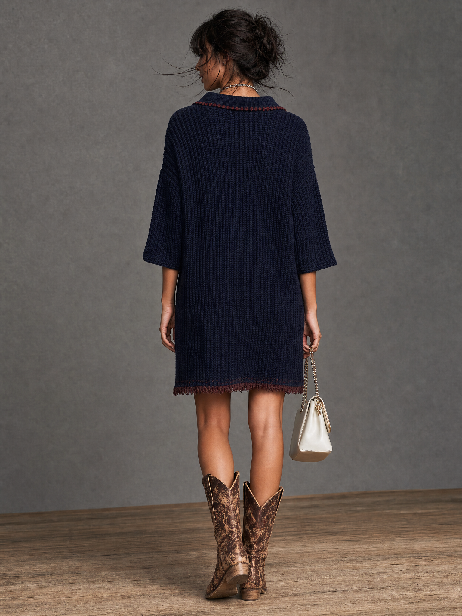 Women's Retro Star Jacquard Knit Mini Dress MDZ1917H7WY