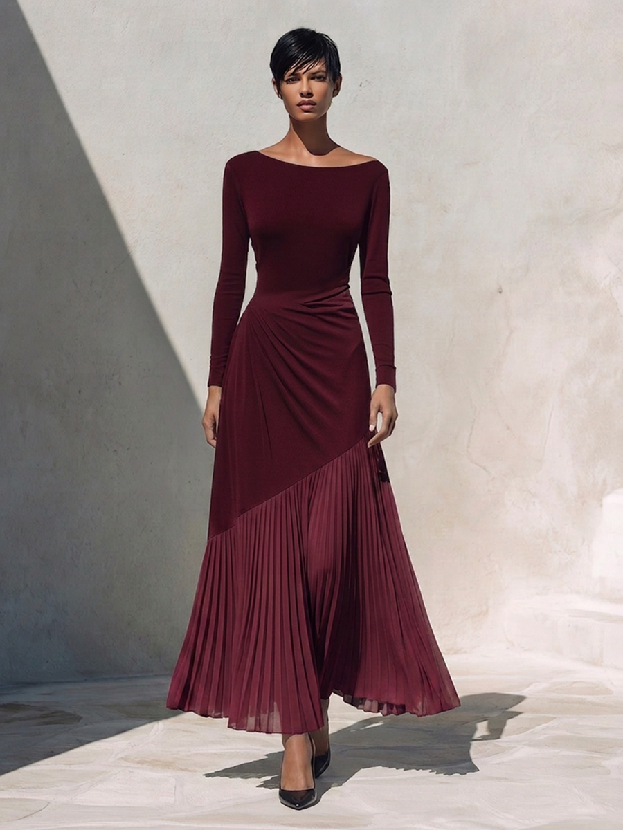 Women's Off-Shoulder Stretch Knit & Chiffon Maxi Dress MDZ2096H4ZRK