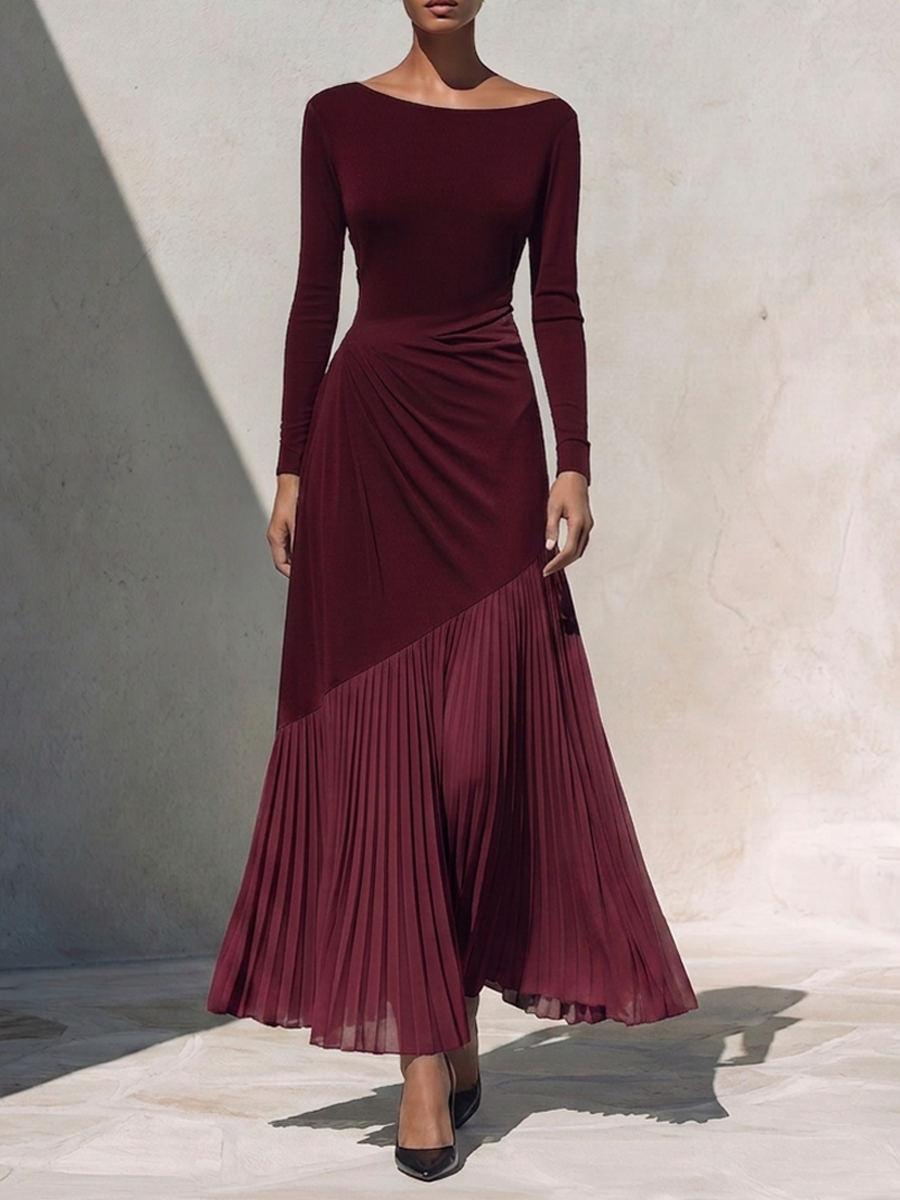 Women's Off-Shoulder Stretch Knit & Chiffon Maxi Dress MDZ2096H4ZRK