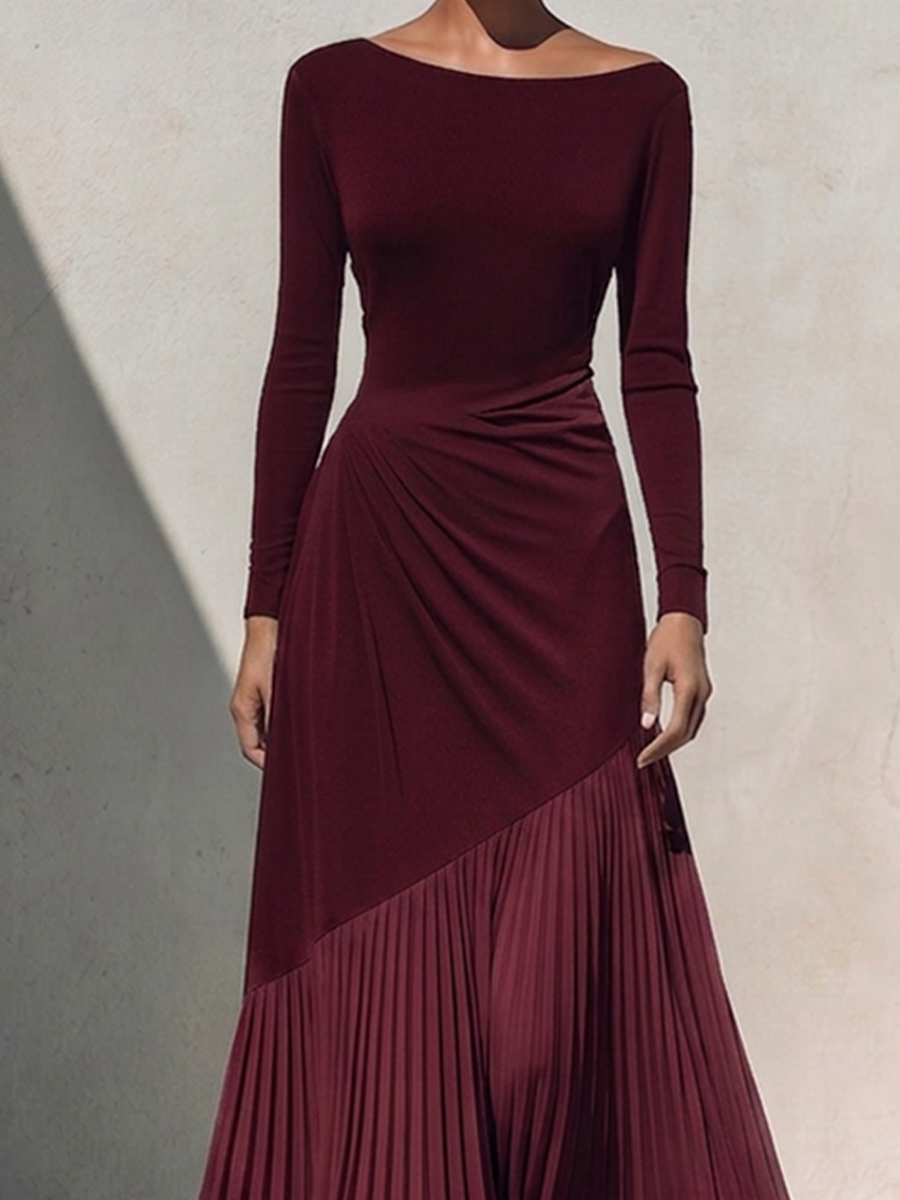Women's Off-Shoulder Stretch Knit & Chiffon Maxi Dress MDZ2096H4ZRK