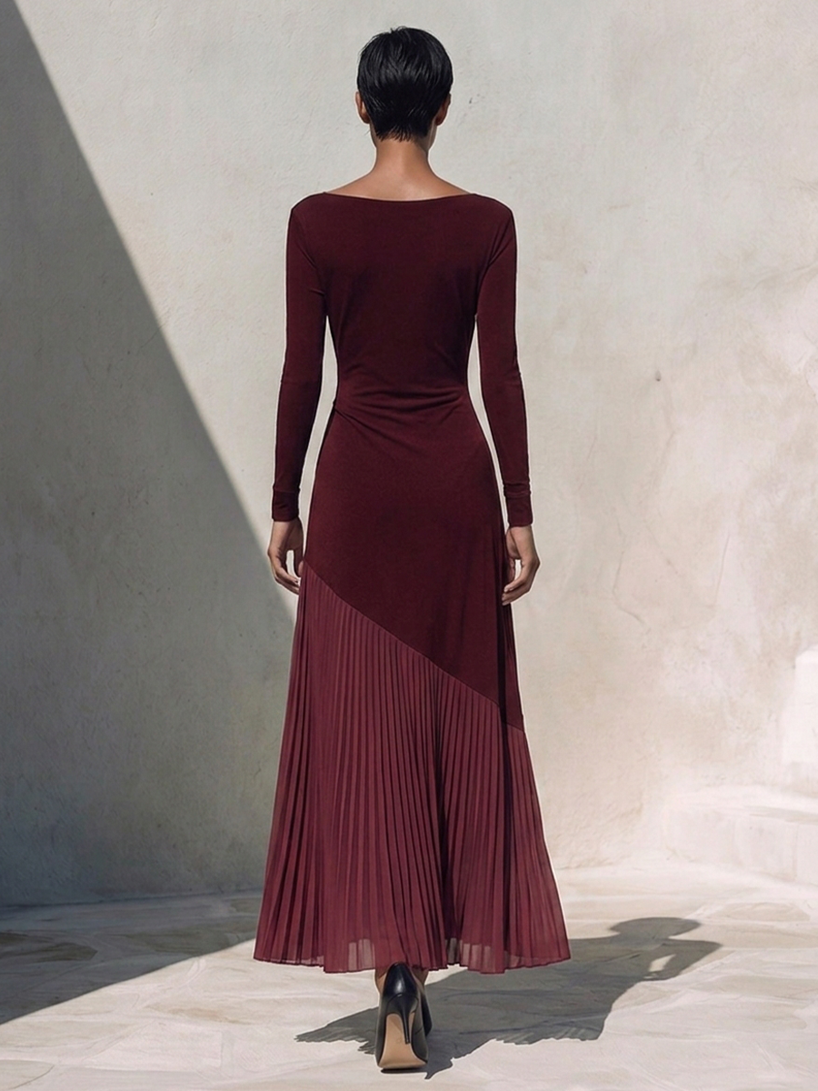 Women's Off-Shoulder Stretch Knit & Chiffon Maxi Dress MDZ2096H4ZRK