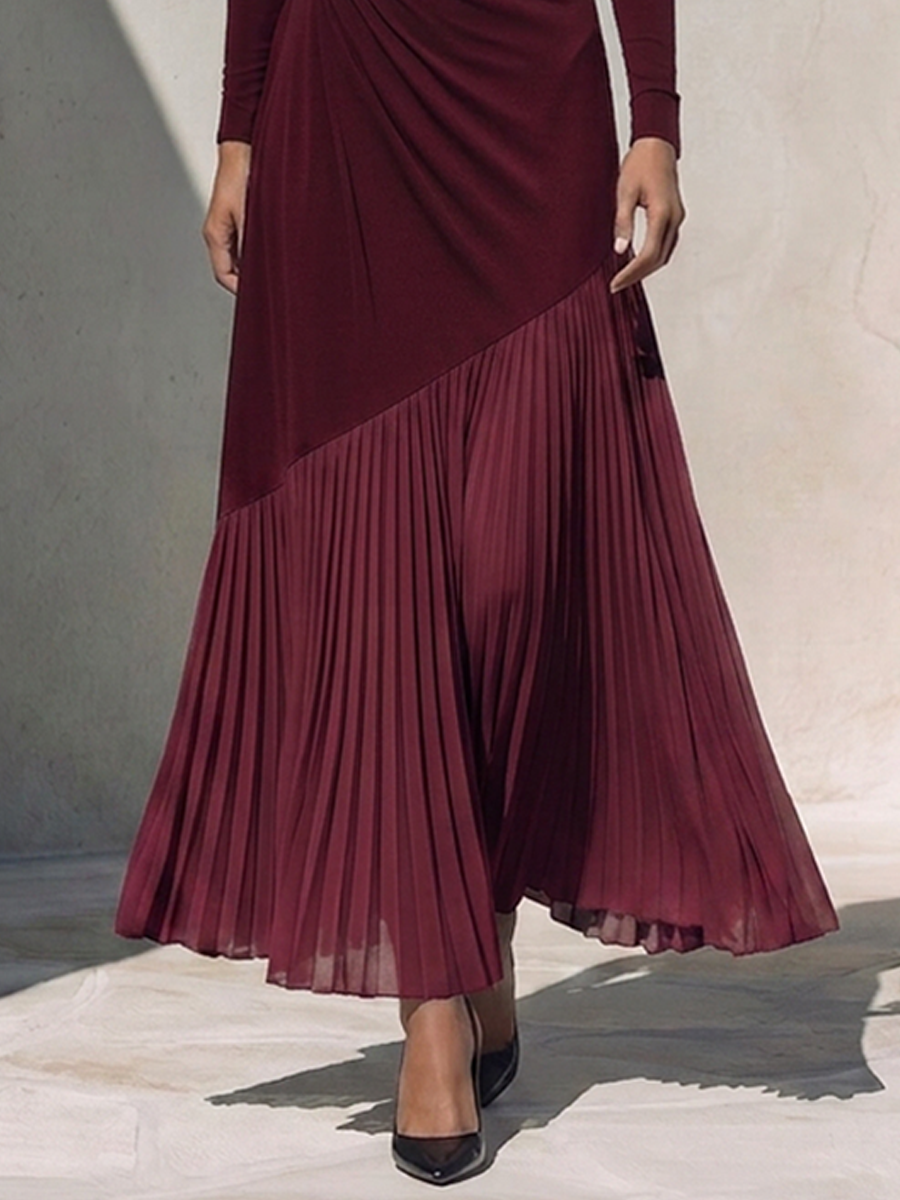 Women's Off-Shoulder Stretch Knit & Chiffon Maxi Dress MDZ2096H4ZRK