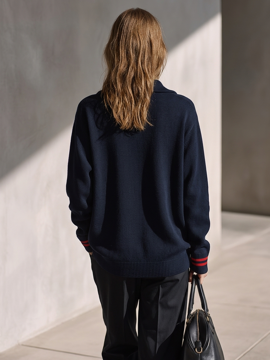 Women's Half-Zip Knit Top With Contrast-Cuff Detail MDZ2069H0ZRK