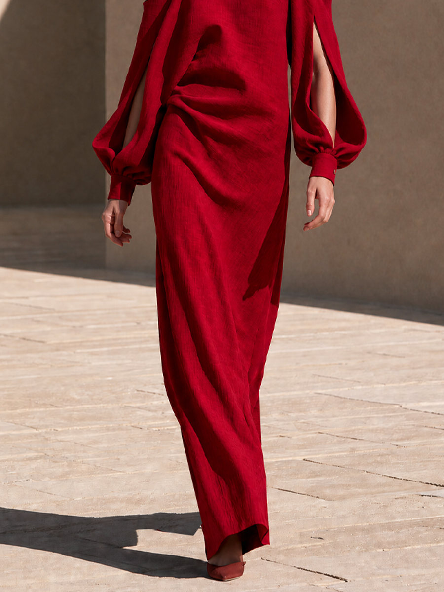 Women's Cotton Cold‑Shoulder Maxi Dress For Resort Weddings MDZ2055H8LYL