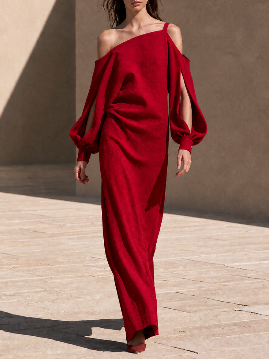 Women's Cotton Cold‑Shoulder Maxi Dress For Resort Weddings MDZ2055H8LYL
