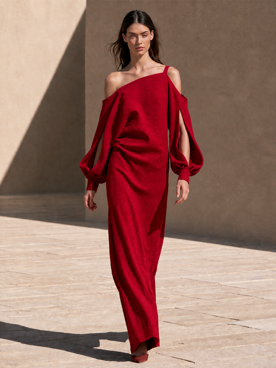 Women's Cotton Cold‑Shoulder Maxi Dress For Resort Weddings MDZ2055H8LYL
