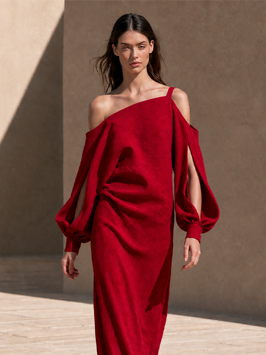 Women's Cotton Cold‑Shoulder Maxi Dress For Resort Weddings MDZ2055H8LYL