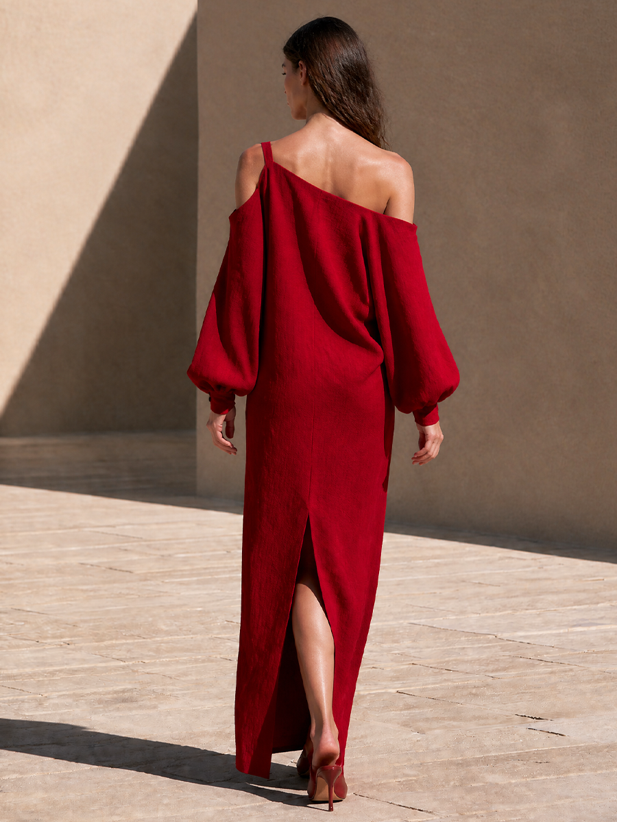 Women's Cotton Cold‑Shoulder Maxi Dress For Resort Weddings MDZ2055H8LYL