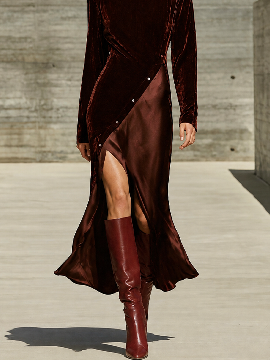 Women's Velvet Satin High‑Slit Maxi Dress For Evening Parties MDZ2035H2LYL