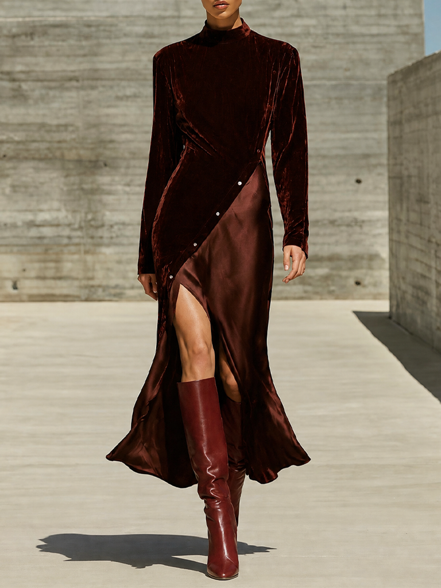 Women's Velvet Satin High‑Slit Maxi Dress For Evening Parties MDZ2035H2LYL