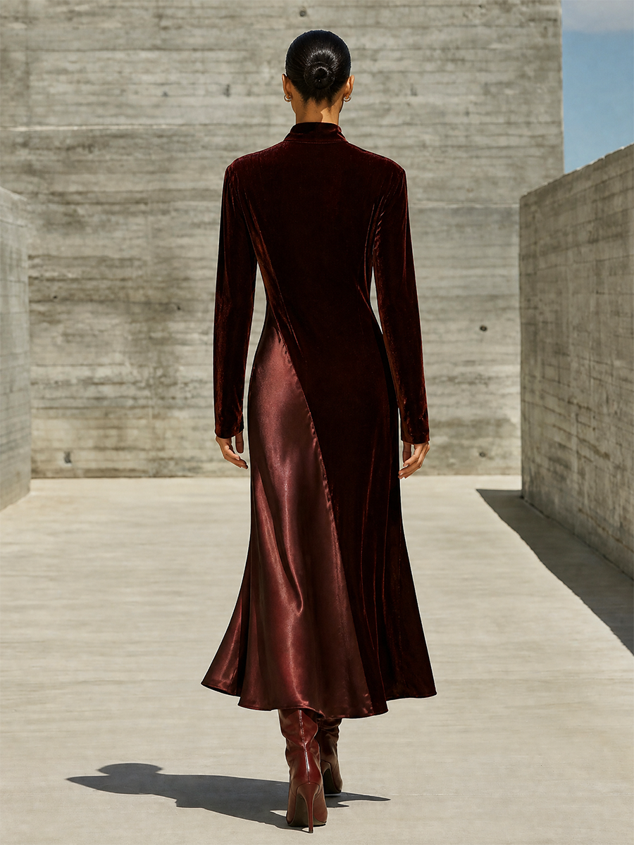 Women's Velvet Satin High‑Slit Maxi Dress For Evening Parties MDZ2035H2LYL