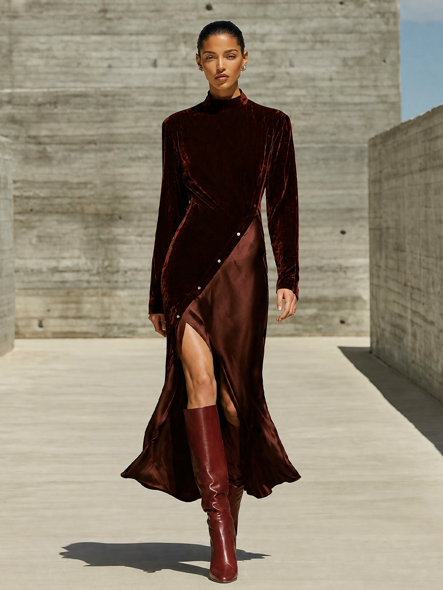 Women's Velvet Satin High‑Slit Maxi Dress For Evening Parties MDZ2035H2LYL