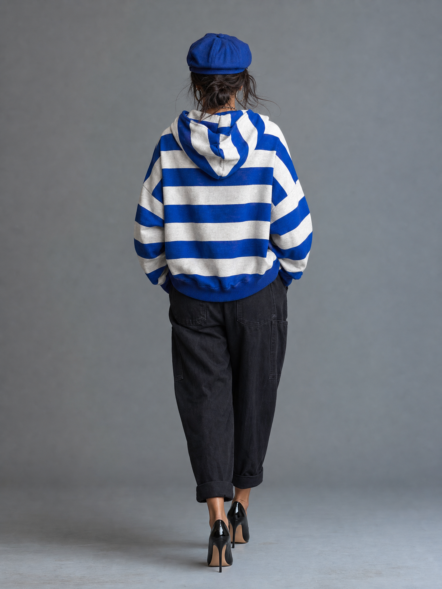 Women's Vintage Striped Hoodie And Washed Cotton Cargo Pants Set MDZ1977H4WY