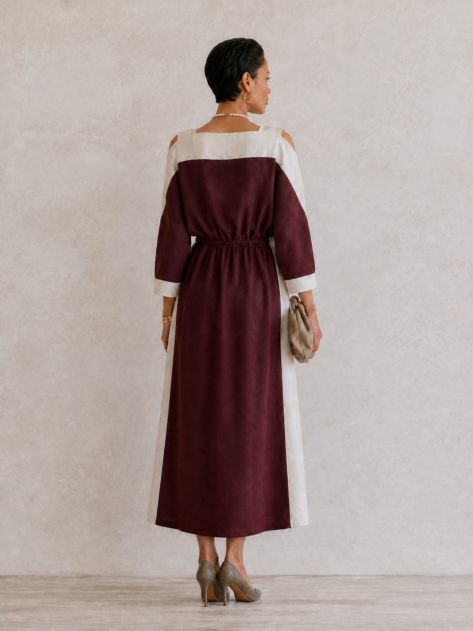 Women's Colorblock Drawstring Waisted Elegant Maxi Dress MDZ2059H5GMJ