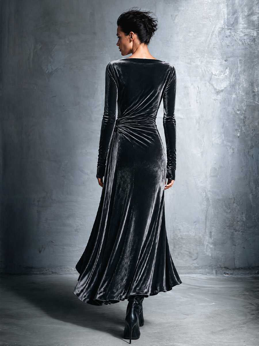 Women's Twist‑Knot Velvet Maxi Dress For Formal Dinner MDZ2122H8LYL
