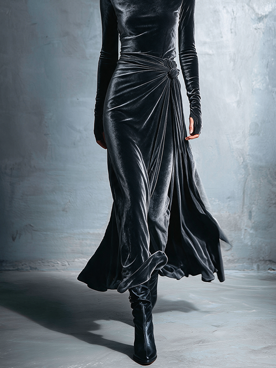 Women's Twist‑Knot Velvet Maxi Dress For Formal Dinner MDZ2122H8LYL