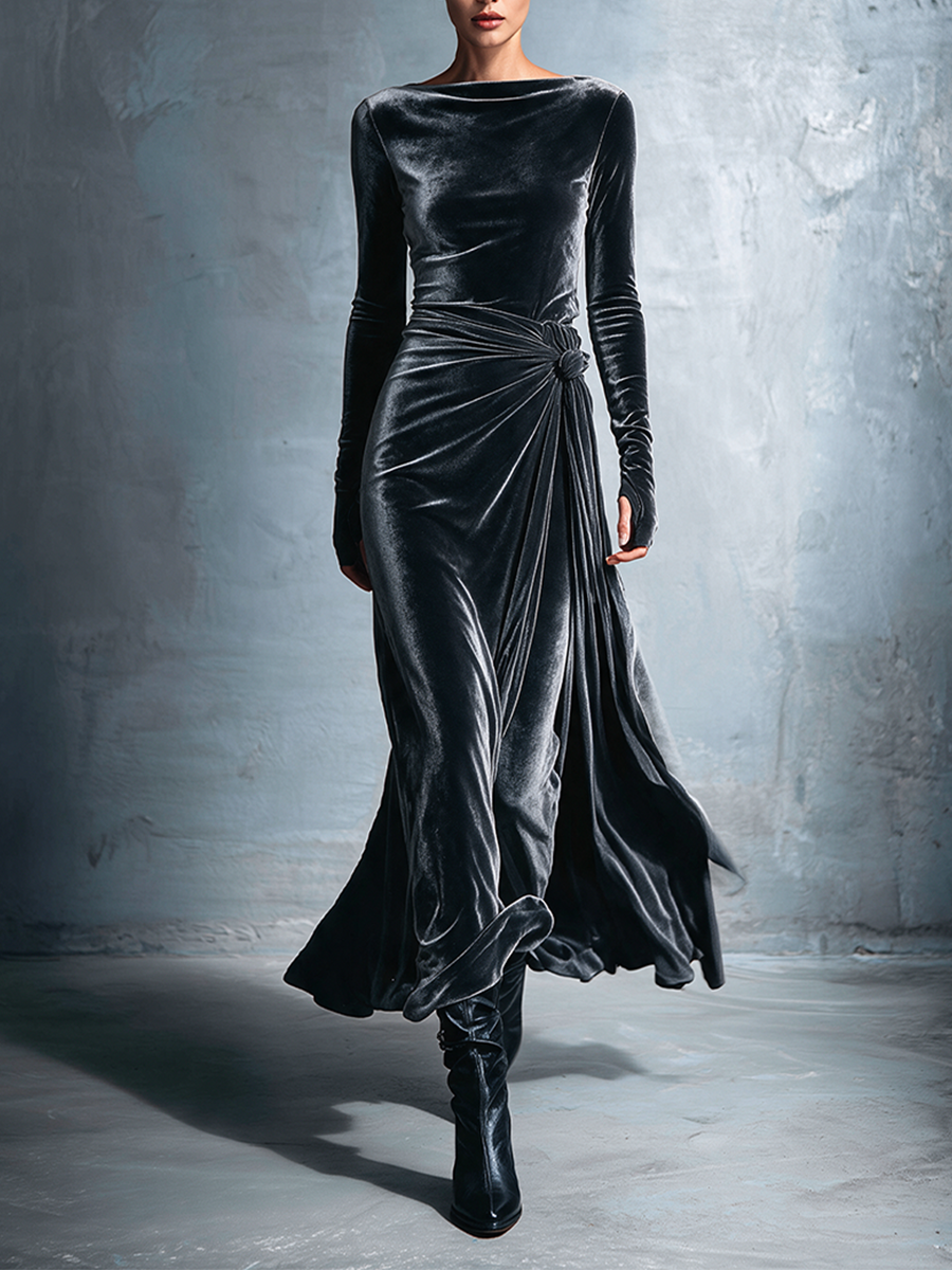 Women's Twist‑Knot Velvet Maxi Dress For Formal Dinner MDZ2122H8LYL