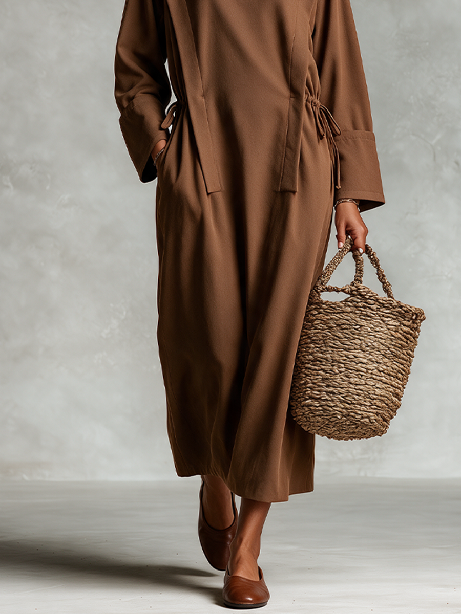 Women's Brown Cotton Maxi Dress For Casual Daily Wear MDZ2149H6LYL