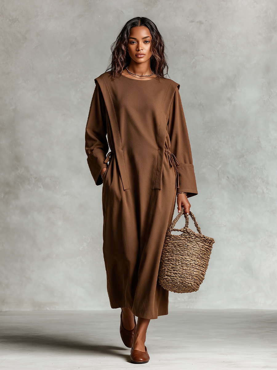Women's Brown Cotton Maxi Dress For Casual Daily Wear MDZ2149H6LYL – Modesees