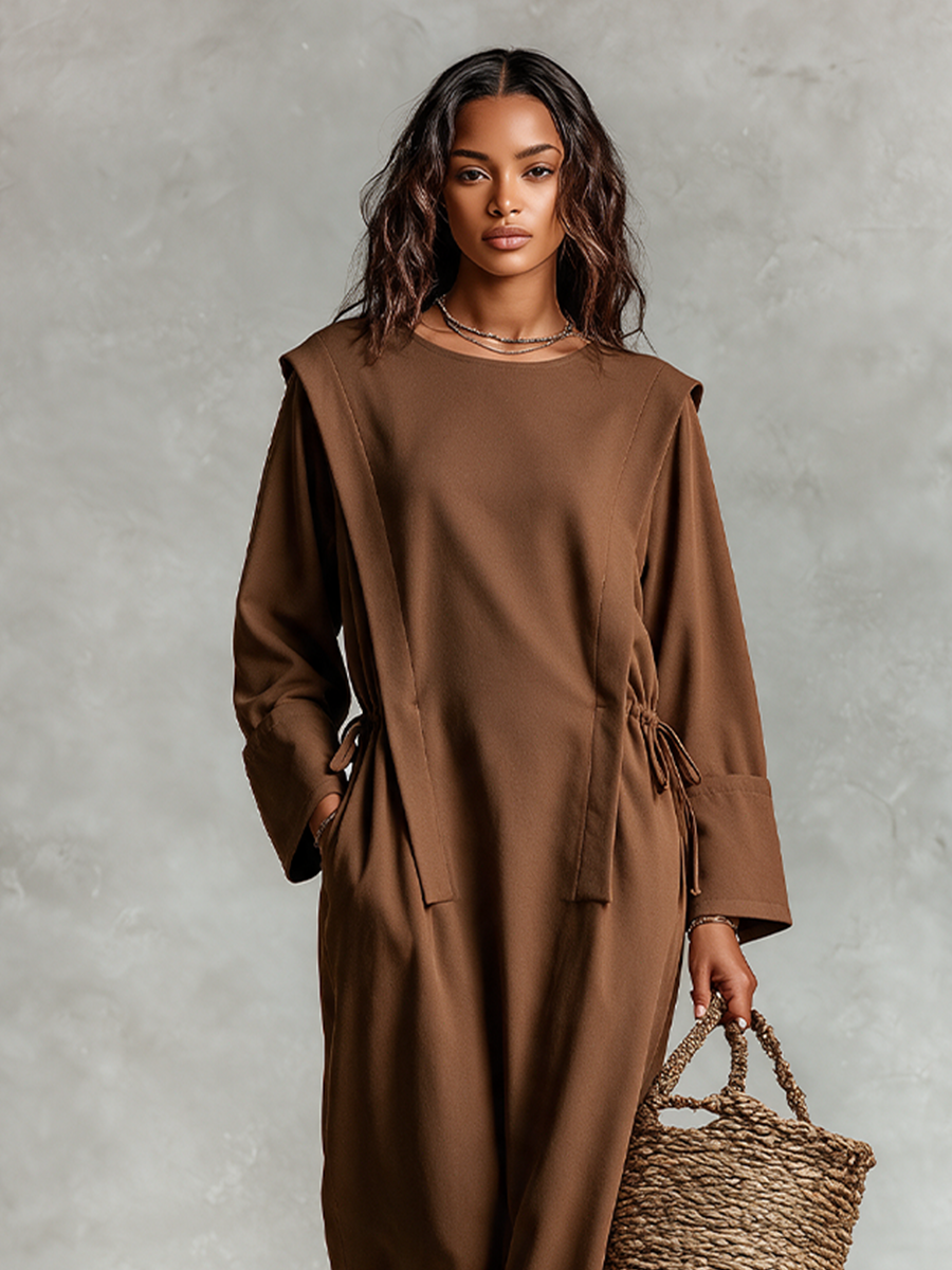 Women's Brown Cotton Maxi Dress For Casual Daily Wear MDZ2149H6LYL