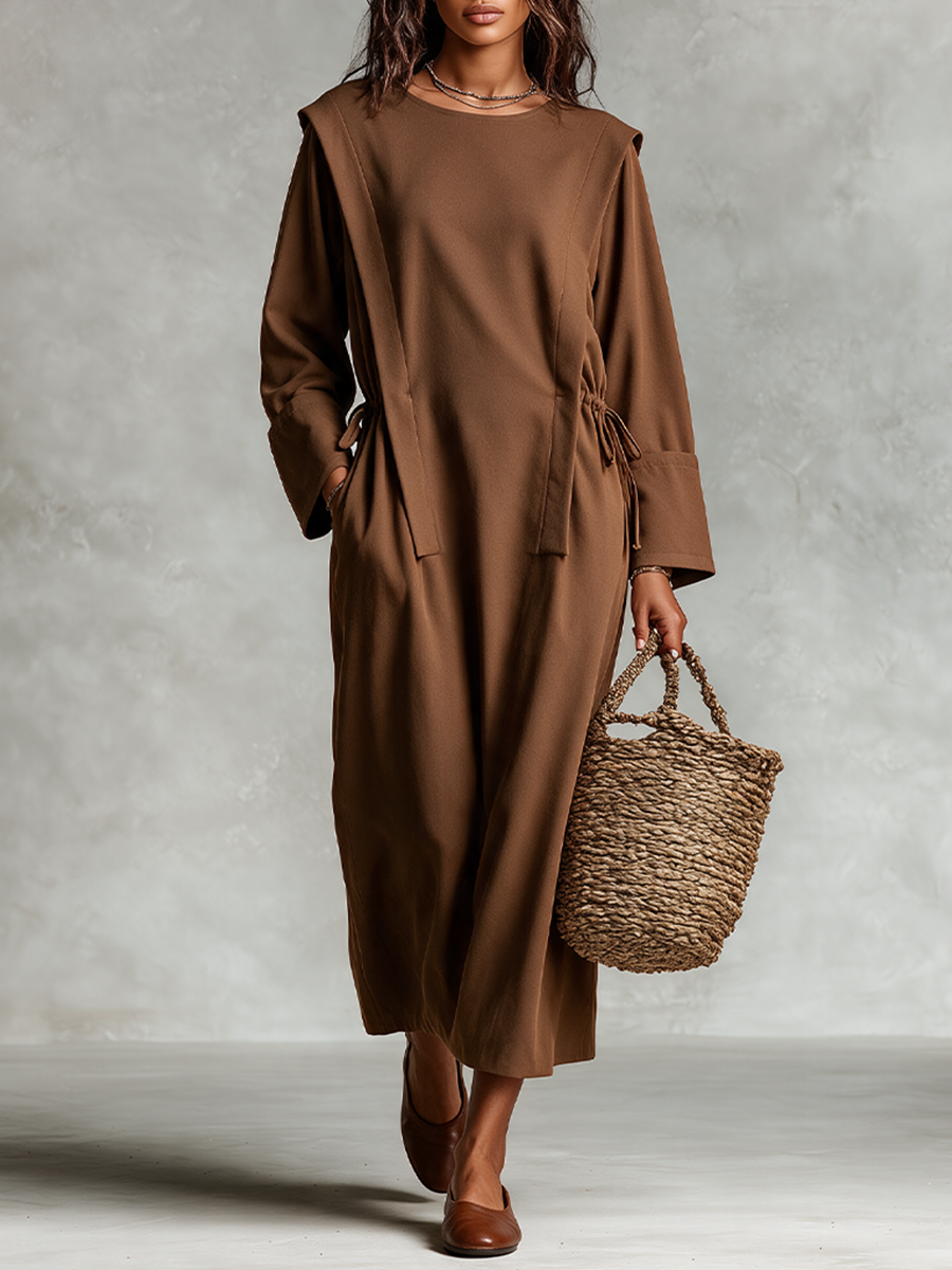 Women's Brown Cotton Maxi Dress For Casual Daily Wear MDZ2149H6LYL