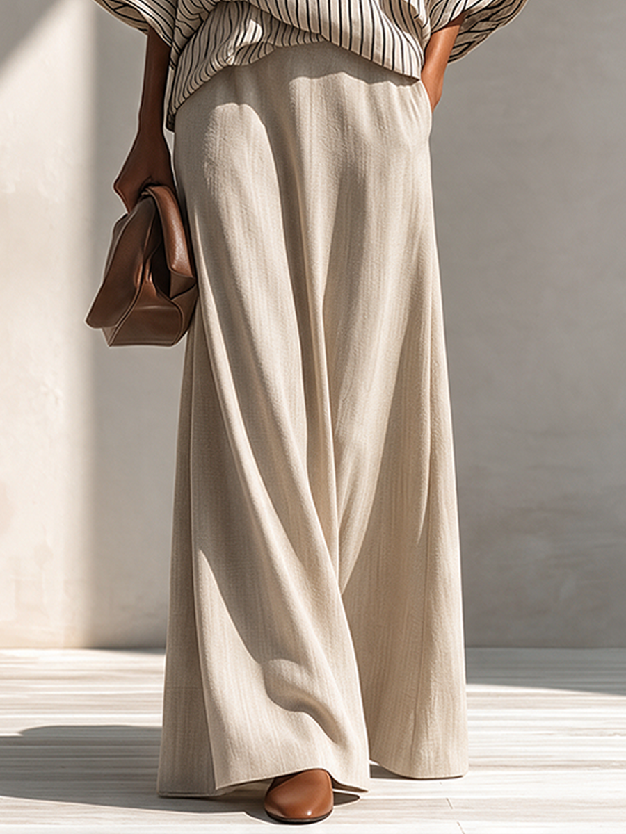 Women's Striped Loose Cotton-Linen Set MDZ2161H2ZRK